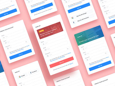 Elegance Design System - Sign Up blocks components create account design design system elegance facebook google mobile app design signup ui ux web webapp website