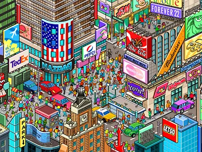 New York: a Seek and Find illustration for Compare the Market advertising cities city detail infographic isometric isometric art isometric illustration landscape map pixel art pixelart seek and find where is waldo where is wally