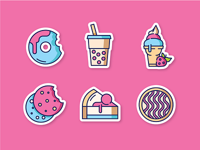 Sweet Dessert 1 2d boba tea cake cookie cookies cream desert dessert donut food honey ice cream illustration pancake pink strawberry sweet thai tea ui ux