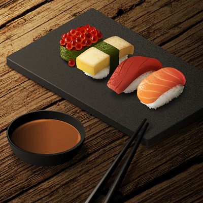 Japanese Cuisine - Sushi adobe illustrator hyperrealism illustrations japanese food salmon sushi tamago tuna