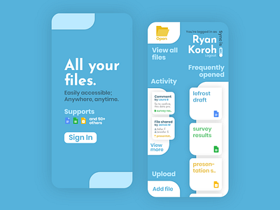 Files app blue clean design files management manager mobile modern rounded ui ux white