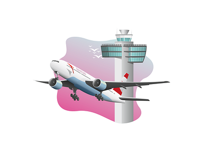 Austrian 777 deprating Vienna aesthetic airplane austria austrian b777 bird boeing design dribbble flat gradient icon ilustration plane print vector vienna