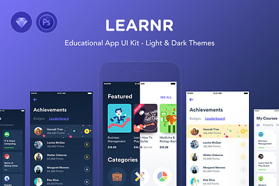 Learnr - Online Courses UI Kit app chat feed form illustration library material message mobile mobile ui profile sign sign in system design ui ui kit ux