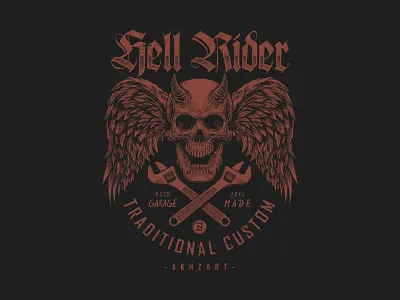 Hell Rider akhzart apparel design biker bikers clothing design devil devil horns graphic design harley davidson hell illustration motorcycle rider skull streetwear vector wings