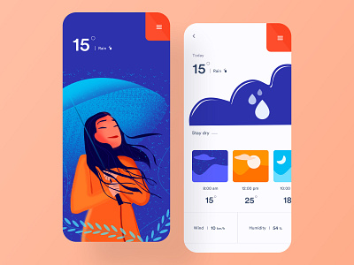 Weather app app app design card clean clothes cloud cloudy color day illustration ios minimal mobile app design rain sunny ui ux update weather weather app weather forecast