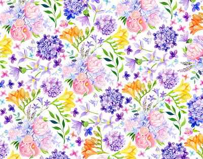 Spring flowers pattern baby clothes baby shower babypink comission commission fabric fabric pattern flowers illustration pattern plant seamless plants seamless spring surface design textile unicorn watercolor watercolor painting watercolor pattern