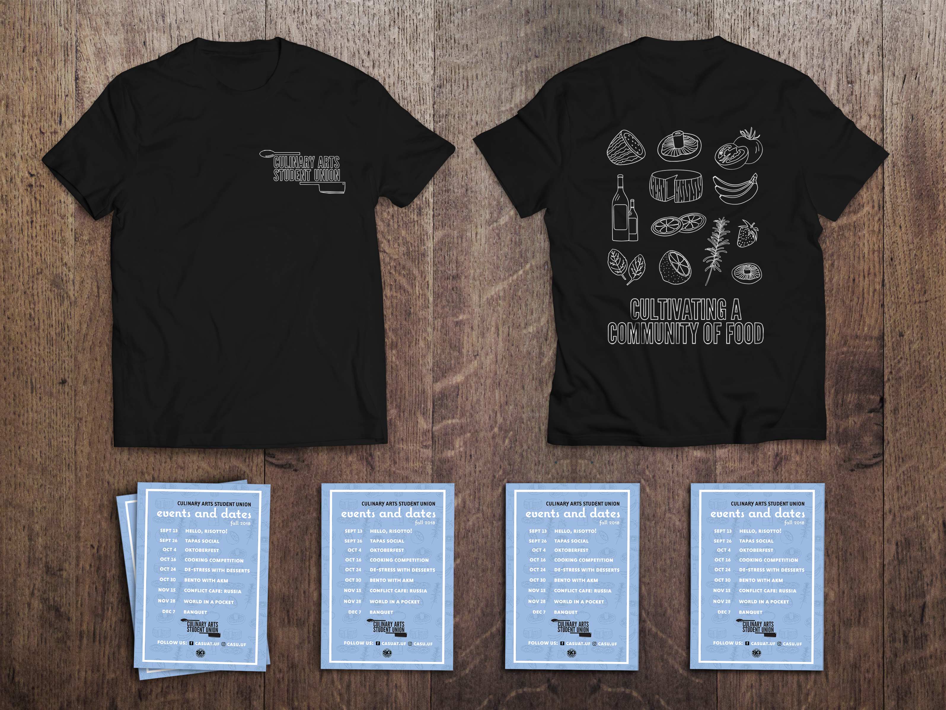Example of T-Shirt and flyer design for UF's Culinary Arts Student Union