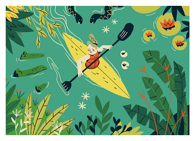In The Jungle art boat design editorial art graphic illustration illustrator jungle kayak nature plant snake