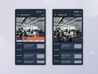 Mobile Surveillance App app design app ui clean concept control panel controller dashboad monitoring monitoring dashboard panels remote control scrollbar surveillance timeline ui