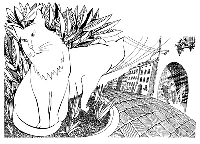 2 cats vs. bullies. Book illustration. black and white black white book illustration boys bullies cats childrens book childrens illustration city fairytale illustration ink