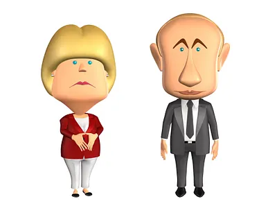 Angela Merkel - Vladimir Putin 3d illustration 3d modeling 3d rendering cartoon character cartoon illustration cartooning character design comic strip illustration politician usa