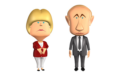 Angela Merkel - Vladimir Putin 3d illustration 3d modeling 3d rendering cartoon character cartoon illustration cartooning character design comic strip illustration politician usa