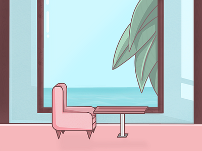 Seaside Cafe pastel pink procreate sea tree