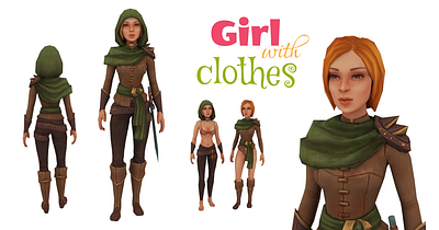 Girl with clothes 3d animated character clothes clothing fantasy female game girl hero low poly model rigged set sword warior weapon woman