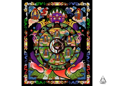 Buddhist Wheel Life animal birth buddhism buddhist devil earht enlightenment ghost ignorance life live love old age pig religious life rooster snake whell whells