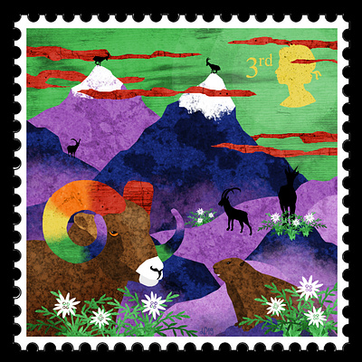 Stamp 3: Mountains alpes illustration illustration art illustration design illustrations illustrator marmot moufflon mountain mountains stamps