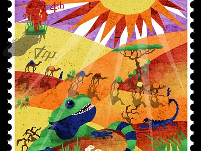 Stamp 4: Desert africa agama camels caravan desert dunes hot illustration illustration art illustration design illustrations illustrator reptile sahara scorpion sun sweating