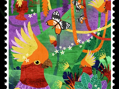Stamp 2: Tropical birds butterflies flowers forest illustration illustration art illustration design illustrations illustrator jungle parrot tropical