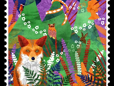 Stamp 5: Forest europe fir tree flowers forest fox hare illustration illustration art illustration design illustrations illustrator owl pine tree snake trees woodpecker