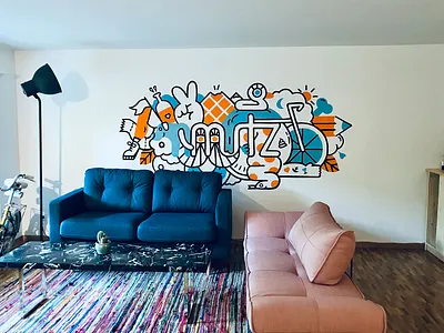 Office Mural - mutz branding design doodle flat flat illustration icon illustration illustrator logo mural office office space outline vector