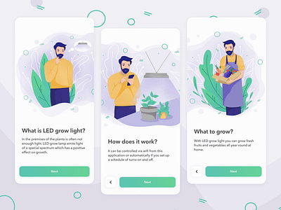 LED Grow Light App onboarding app design flat fruits illustration man onboarding plant plants ui uiux ux vegetables