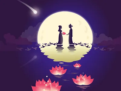 Love you for rest of my life beautiful bird cloud couple design flower illustration life love moon night starfall