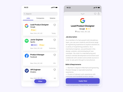 Job Search app clean colors design google job application job board minimal mobile product design trend trendy ui ux