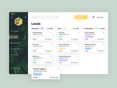 Leads tab app boards card clean crm dashboard dashboard app dashboard ui design interface lead leads minimal pipeline task ui uiux