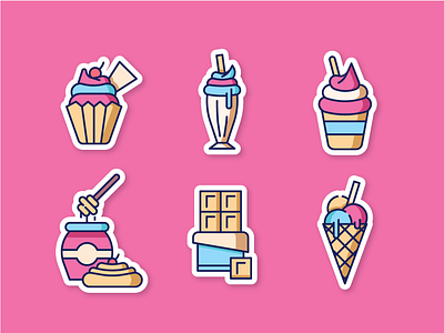 Sweet Dessert 2 2d cake chocolate dessert flat icon honey ice cream ice cream cone icon icons illustration line icon milkshake muffin pancake strawberry sweet ui ux vanilla