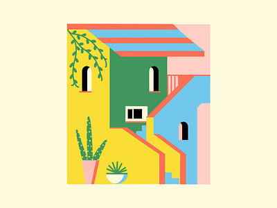 summer villa geometric illustration ipadpro scene summer vector villa