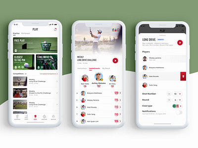 Mobile Launch Monitor - Golf App Design app app concept app designer app ui application appstore branding challenge dailyui design golf golf app golfer green player red sport ui ux uxui