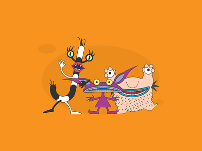 Aaahh!!! Real Monsters! 90s adult swim angry beavers brush cartoon doug gromble hey arnold ickis illustration krumm nickelodeon oblina ren rocko simple spongebob stimpy vector