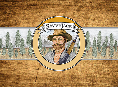 SavvyJack logo variation over wood grain brand design branding circular cosmetics cosmetics logo design hand drawn handmade illustration logo mustache wax person product label product logo product packaging rustic seal simple wood wood grain