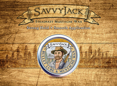 SavvyJack tin digital display ad design banner brand design branding cosmetic mockup cosmetic packaging cosmetics cosmetics logo hand drawn handmade illustration label mustache wax product product design product label product label design rustic tin wood
