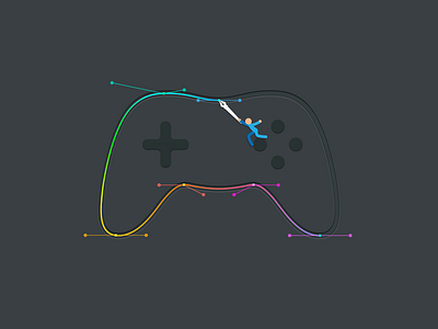 Bezier Game Controller abstract art bezier bezier game color controller creative curves design editorial flat game illustration minimal pen tool play stick figure vector