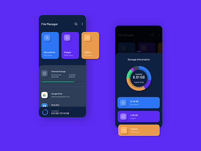 File Manager app ui design android app blue theme chart concept dark blue dark theme dark ui file file management ios manager ui ui concept ui design ux