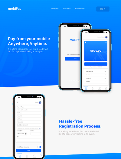 mobipay App and Landing Page UI branding design flat ios minimal mobile ui ui