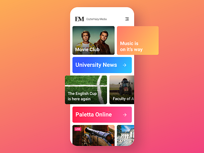Eszterházy Media App UI activities android app design app design media news news feed radio tv app ui ux university