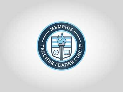 Memphis Teacher Leader Circle Logo badge blue book brand circle crest education flame goblet leader logo memphis navy school shield stripe teacher
