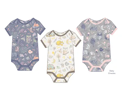 Woodland Slumber Onsies baby illustration illustrator patterndesign surfacedesign