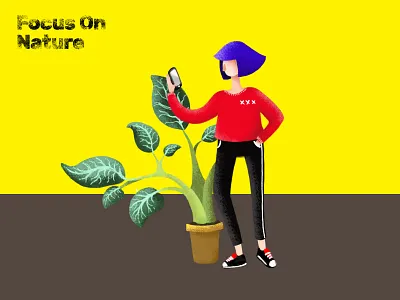 Focus on Nature Illustration colorful design design girl gradient illustraion illustration art leaves modern nature phone photoshop plant plant illustration plants rustic socialmedia ui vintage web yellow