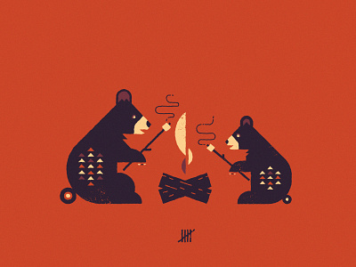 Raisin' a Toast bear cub bears campfire camping cubs fire geometric illustration marshmallow