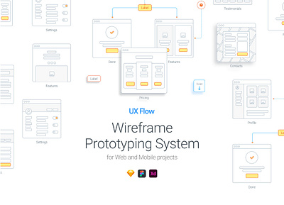 UX Flow | Wire Prototyping System app chat feed form illustration library material message mobile mobile ui profile sign sign in system design ui ui kit ux