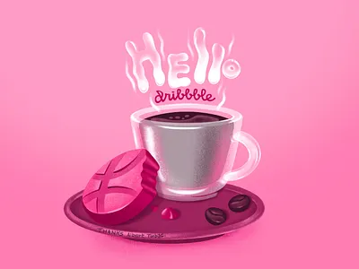 Hello dribble coffee cookie cup dribble hello dribbble hellodribble hotcoffee illustraion pink procreate sweet