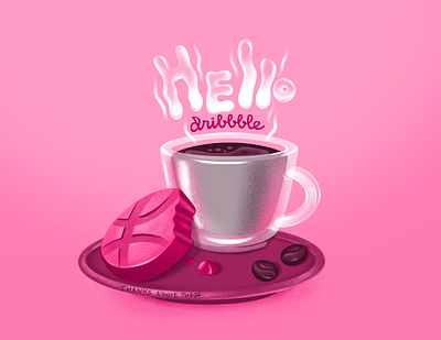 Hello dribble coffee cookie cup dribble hello dribbble hellodribble hotcoffee illustraion pink procreate sweet