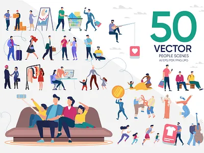 People Scenes Flat Collection analytics business character child family friendly group happy home man meeting music outdoors people scenes set sport weekend woman