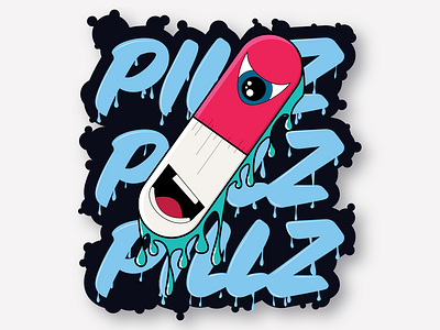 Pillz! apparel blue buy design design art draw flat graffiti graffiti art graffiti digital illustration illustrator medicine pill pills pop art popup shop sticker vector