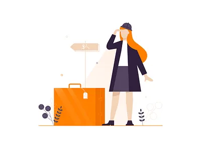 Traveling adventure branding design explore explorer exploring flat girl girl illustration illustration journey plants suitcase travel traveling travelling trip ui vector