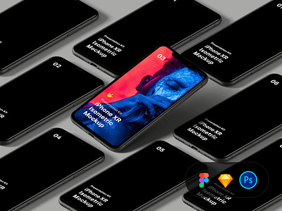 Free iPhone XR Isometric Mockup diy mockup download figma free freebie mock up mockup psd scene creator scene generator sketch