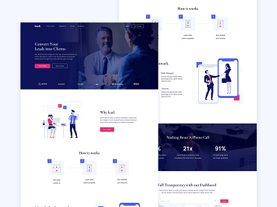 Lead client conversion flat illustration landing page leads phone call stats ui web design website